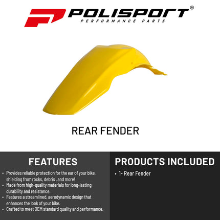 Polisport Motocross (MX) Rear Fender for Suzuki RM 125/250 (2001-08) Dirt Bike - OEM Quality, Durable, Flexible & Perfect Fit - Yellow