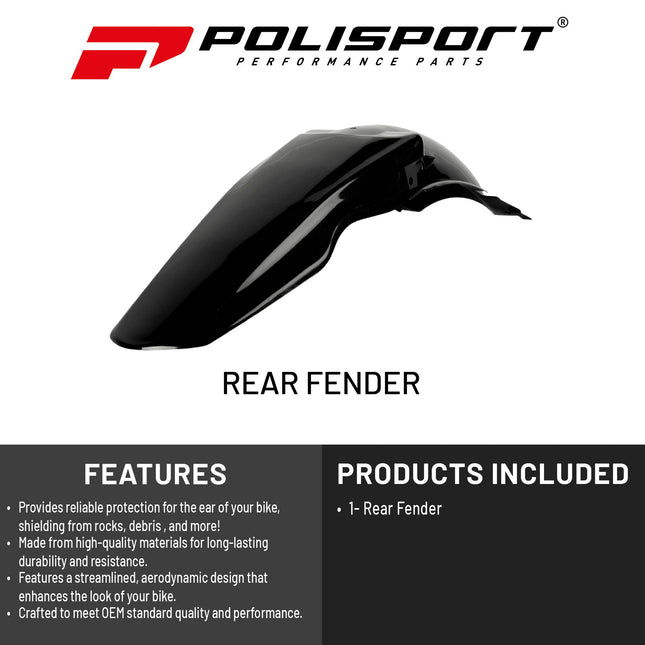 Polisport Motocross (MX) Rear Fender for Suzuki RM 125/250 (2001-08) Dirt Bike - OEM Quality, Durable, Flexible & Perfect Fit - Black
