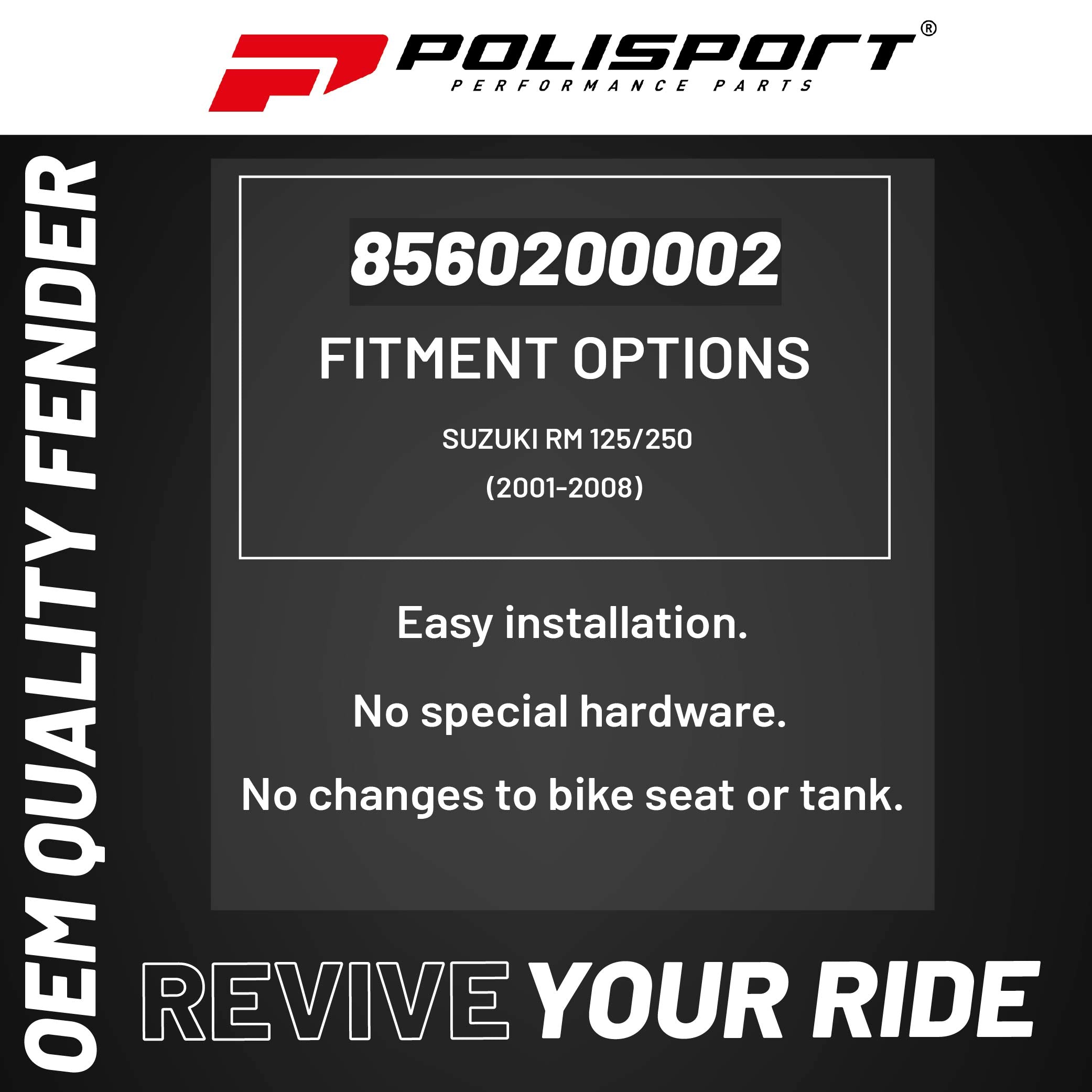 Polisport Motocross (MX) Rear Fender for Suzuki RM 125/250 (2001-08) Dirt Bike