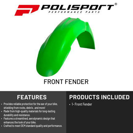 Polisport Motocross (MX) Front Fender for Kawasaki KX 125/250 & KX 250F/450F (2003-08) Dirt Bike - OEM Quality, Durable, Flexible & Perfect Fit - Green