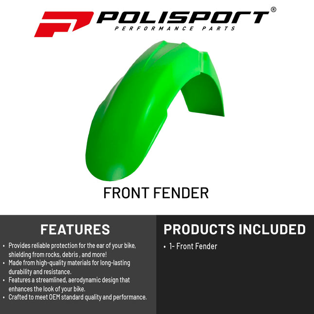 Polisport Motocross (MX) Front Fender for Kawasaki KX 125/250 & KX 250F/450F (2003-08) Dirt Bike - OEM Quality, Durable, Flexible & Perfect Fit - Green