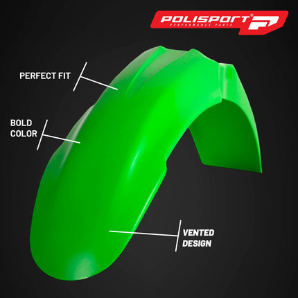 Polisport Motocross (MX) Front Fender for Kawasaki KX 125/250 & KX 250F/450F (2003-08) Dirt Bike - OEM Quality, Durable, Flexible & Perfect Fit - Green