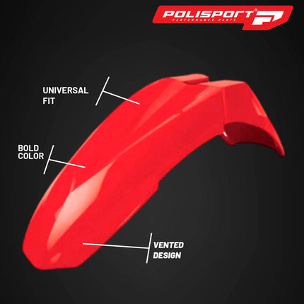 Polisport Supermoto (SM) Motocross (MX) Motard UFX Front Fender - Universal Fit for all Full Size Dirt Bikes - Red