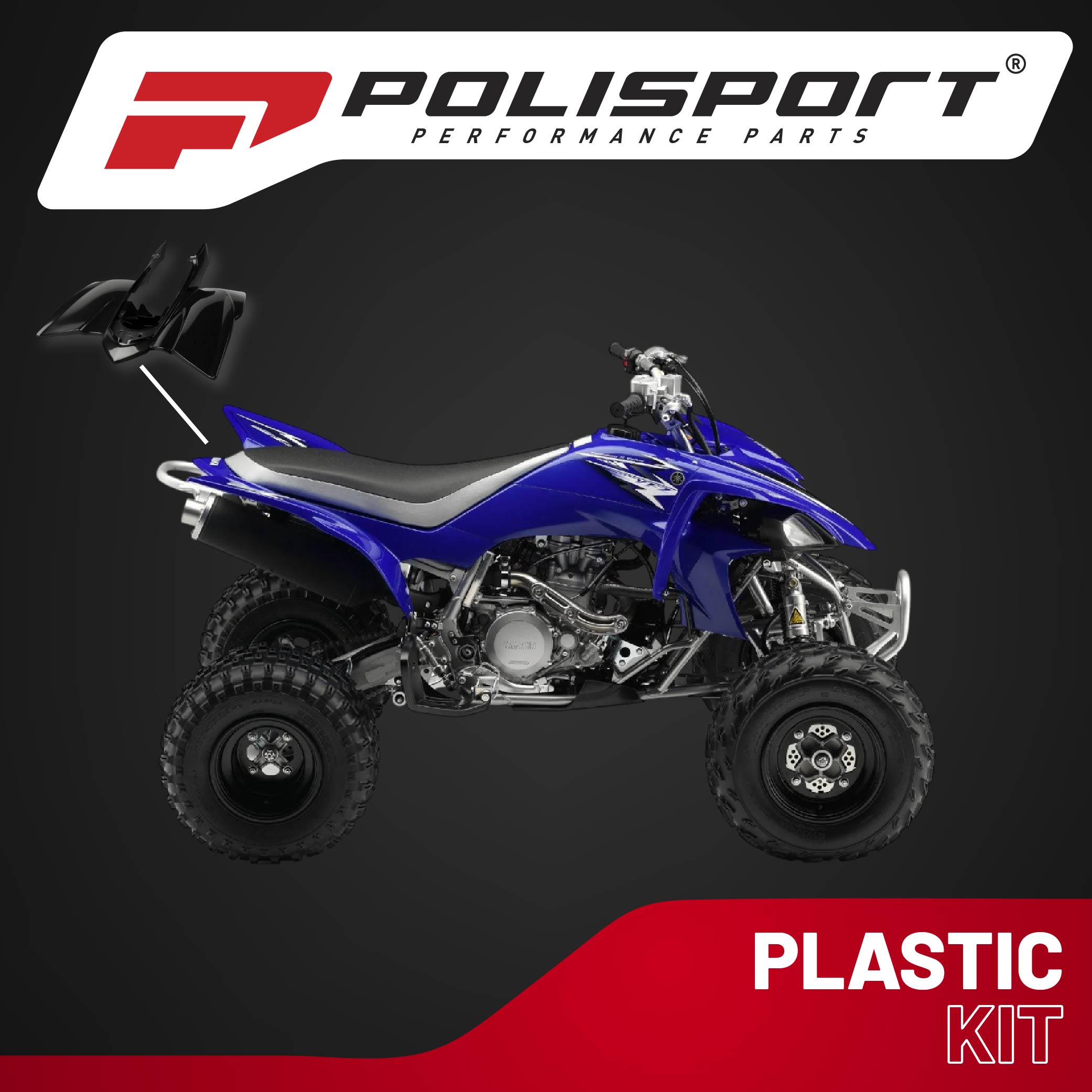 Polisport  Motocross (MX) Rear Fender for Yamaha YFZ 450 4x2 ATV (2004-08) - Exclusive DGP Technology, OEM Replacement - Black