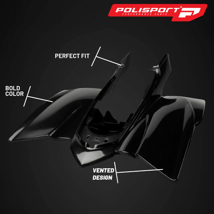 Polisport  Motocross (MX) Rear Fender for Yamaha YFZ 450 4x2 ATV (2004-08) - Exclusive DGP Technology, OEM Replacement - Black