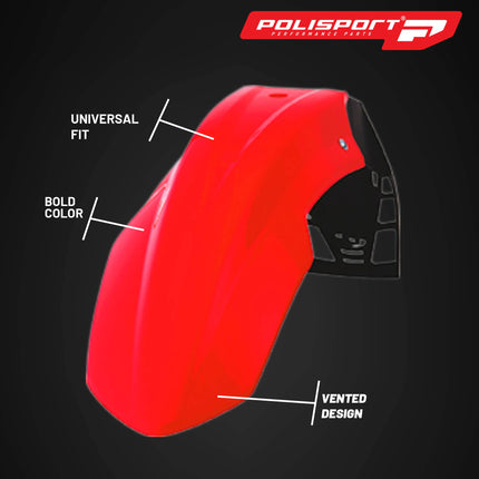 Polisport Motocross (MX) FreeFlow Universal Front Fender - Universal Fit for all Full Size Dirt Bikes - Red