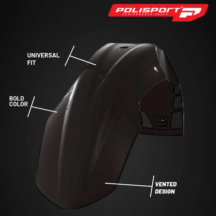 Polisport Motocross (MX) FreeFlow Universal Front Fender - Universal Fit for all Full Size Dirt Bikes - Black