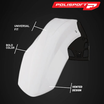 Polisport Motocross (MX) FreeFlow Universal Front Fender - Universal Fit for all Full Size Dirt Bikes - White