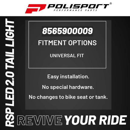 Polisport RSP LED 2.0 Tail Light/Brake Light Kit for Off-Road & Street Motorcycles - Integrated Rear, Stop & License Plate Light - Full LED technology, ECE Approved OEM Quality - Blk