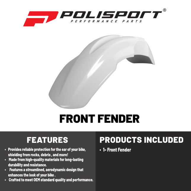 Polisport Motocross (MX) Front Fender for Honda CRF 150R (2007-24) Dirt Bike - OEM Quality, Durable, Flexible & Perfect Fit - White