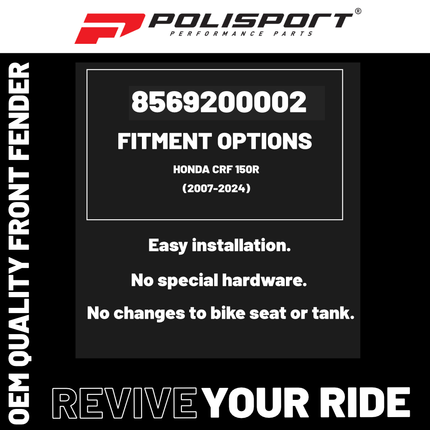 Polisport Motocross (MX) Front Fender for Honda CRF 150R (2007-24) Dirt Bike - OEM Quality, Durable, Flexible & Perfect Fit - White