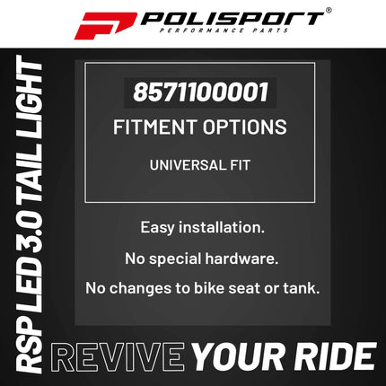 Polisport RSP LED 3.0 Tail Light/Brake Light Kit for Enduro, Track & Dual Sport Motorcycles - Integrated Rear & Stop Light - Full LED technology, ECE & DOT Approved OEM Quality - Blk