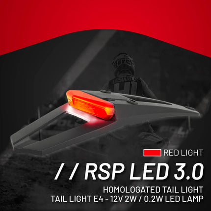 Polisport RSP LED 3.0 Tail Light/Brake Light Kit for Enduro, Track & Dual Sport Motorcycles - Integrated Rear & Stop Light - Full LED technology, ECE & DOT Approved OEM Quality - Blk