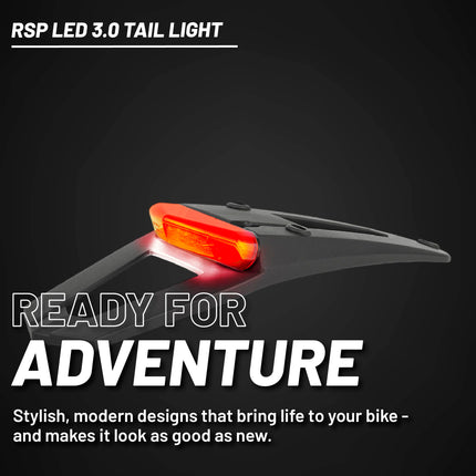 Polisport RSP LED 3.0 Tail Light/Brake Light Kit for Enduro, Track & Dual Sport Motorcycles - Integrated Rear & Stop Light - Full LED technology, ECE & DOT Approved OEM Quality - Blk