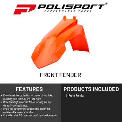 Polisport Motocross (MX) Front Fender for KTM 65 SX (2016-22) Dirt Bike - OEM Quality, Durable, Flexible & Perfect Fit - Orange