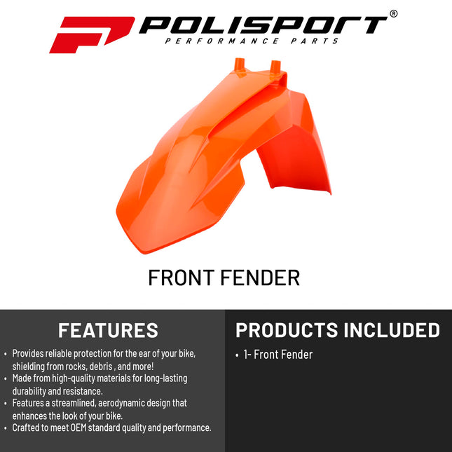 Polisport Motocross (MX) Front Fender for KTM 65 SX (2016-22) Dirt Bike - OEM Quality, Durable, Flexible & Perfect Fit - Orange