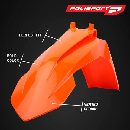 Polisport Motocross (MX) Front Fender for KTM 65 SX (2016-22) Dirt Bike - OEM Quality, Durable, Flexible & Perfect Fit - Orange