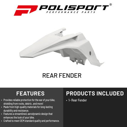 Polisport Motocross (MX) Rear Fender for KTM SX 65 (2016-23) Dirt Bike - OEM Quality, Durable, Flexible & Perfect Fit - White