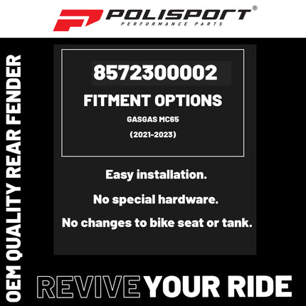 Polisport Motocross (MX) Rear Fender for GasGas MC65 (2021-24) Dirt Bike