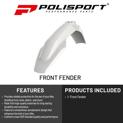 Polisport Motocross (MX) Front Fender for Husqvarna TC125/250 FC/FE & TE/TX (2016-22) Dirt Bike - OEM Quality, Durable, Flexible & Perfect Fit - White