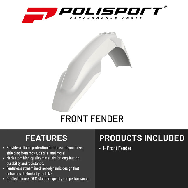 Polisport Motocross (MX) Front Fender for Husqvarna TC125/250 FC/FE & TE/TX (2016-22) Dirt Bike - OEM Quality, Durable, Flexible & Perfect Fit - White