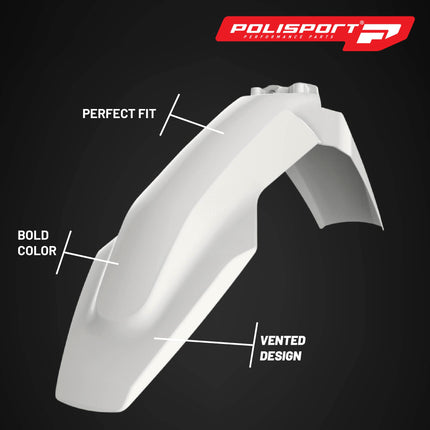Polisport Motocross (MX) Front Fender for Husqvarna TC125/250 FC/FE & TE/TX (2016-22) Dirt Bike - OEM Quality, Durable, Flexible & Perfect Fit - White