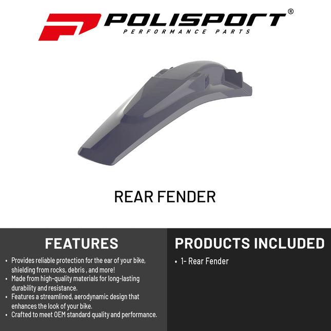 Polisport Motocross (MX) Rear Fender for Husqvarna TC 250 FC/FE & TE/TX (2016-22) Dirt Bike - OEM Quality, Durable, Flexible & Perfect Fit - Nardo Grey