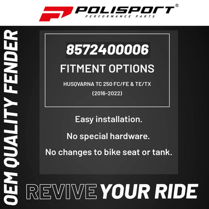Polisport Motocross (MX) Rear Fender for Husqvarna TC 250 FC/FE & TE/TX (2016-22) Dirt Bike - OEM Quality, Durable, Flexible & Perfect Fit - Nardo Grey