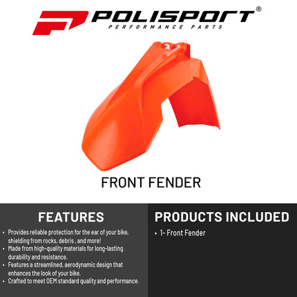 Polisport Motocross (MX) Front Fender for KTM EXC/EXC-F/XC-W/XCF-W & SX/SXF (2013-16) Dirt Bike - OEM Quality, Durable, Flexible & Perfect Fit - Orange