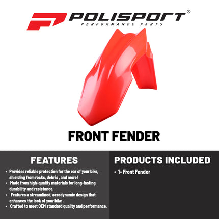 Polisport Motocross (MX) Front Fender for Honda CRF 250R/450R (2013-17) Dirt Bike - OEM Quality, Durable, Flexible & Perfect Fit - Red