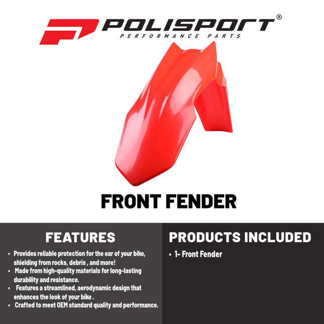 Polisport Motocross (MX) Front Fender for Honda CRF 250R/450R (2013-17) Dirt Bike - OEM Quality, Durable, Flexible & Perfect Fit - Red