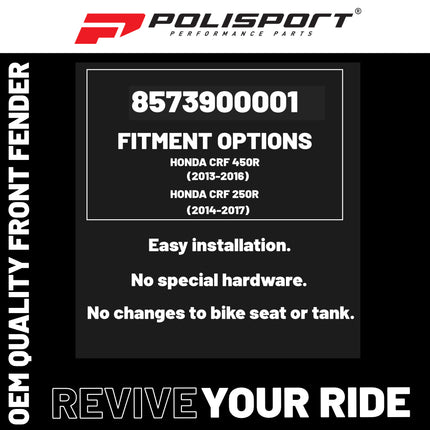 Polisport Motocross (MX) Front Fender for Honda CRF 250R/450R (2013-17) Dirt Bike - OEM Quality, Durable, Flexible & Perfect Fit - Red