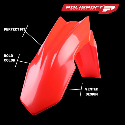Polisport Motocross (MX) Front Fender for Honda CRF 250R/450R (2013-17) Dirt Bike - OEM Quality, Durable, Flexible & Perfect Fit - Red