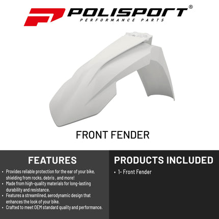 Polisport Motocross (MX) Front Fender for KTM SX/SX-F/XC-F SX 250 XC 125 XC 250/300 XC-W EXC/EXC-F/XC/XCF-W (2016-23) Dirt Bike - OEM Quality, Durable, Flexible & Perfect Fit - White