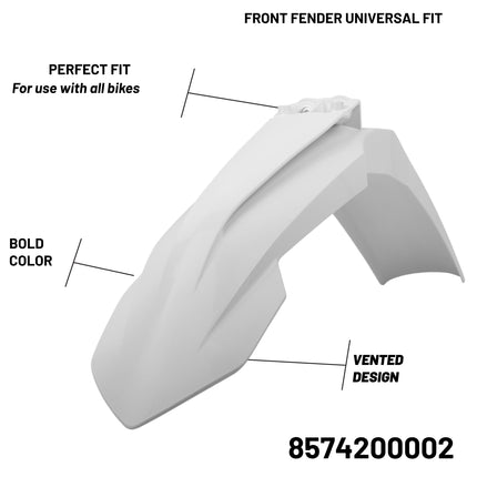 Polisport Motocross (MX) Front Fender for KTM SX/SX-F/XC-F SX 250 XC 125 XC 250/300 XC-W EXC/EXC-F/XC/XCF-W (2016-23) Dirt Bike - OEM Quality, Durable, Flexible & Perfect Fit - White
