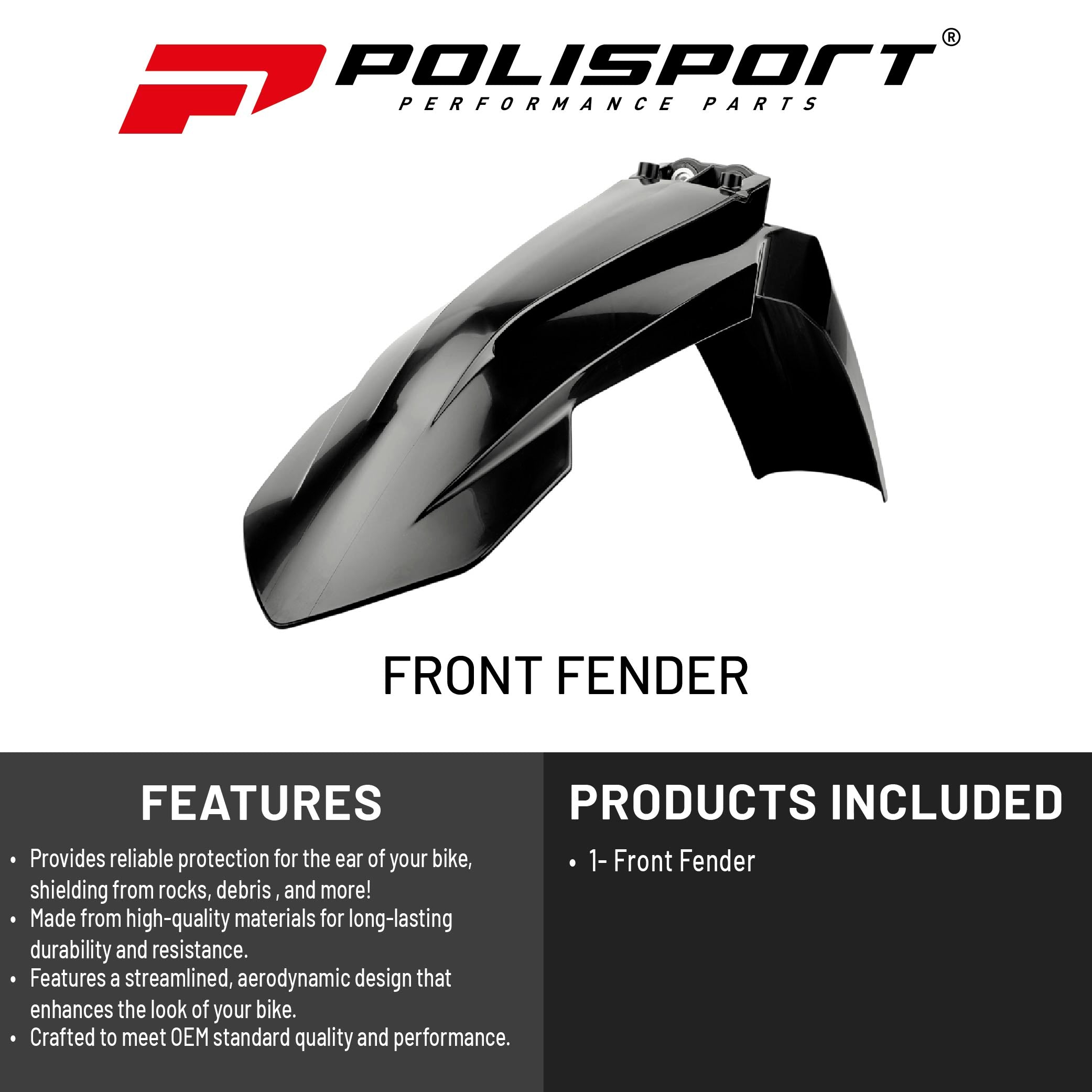 Polisport Motocross (MX) Front Fender for KTM SX/SX-F/XC-F SX 250 XC 125 XC 250/300 XC-W EXC/EXC-F/XC/XCF-W (2016-23) Dirt Bike