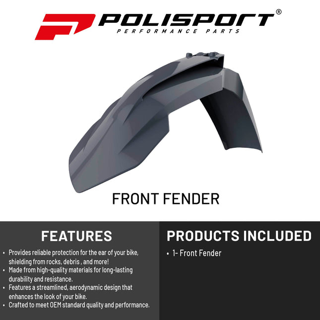 Polisport Motocross (MX) Front Fender for KTM SX/SXF/XCF (2016-22) Dirt Bike - OEM Quality, Durable, Flexible & Perfect Fit - Nardo Grey