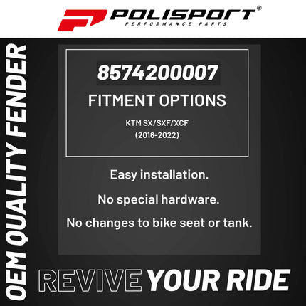 Polisport Motocross (MX) Front Fender for KTM SX/SXF/XCF (2016-22) Dirt Bike - OEM Quality, Durable, Flexible & Perfect Fit - Nardo Grey