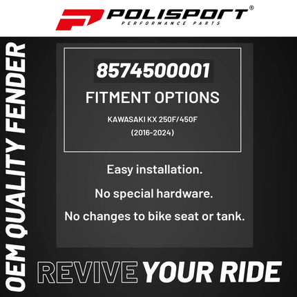 Polisport Motocross (MX) Front Fender for Kawasaki KX 250F/450F (2016-24) Dirt Bike - OEM Quality, Durable, Flexible & Perfect Fit - Green
