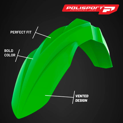 Polisport Motocross (MX) Front Fender for Kawasaki KX 250F/450F (2016-24) Dirt Bike - OEM Quality, Durable, Flexible & Perfect Fit - Green