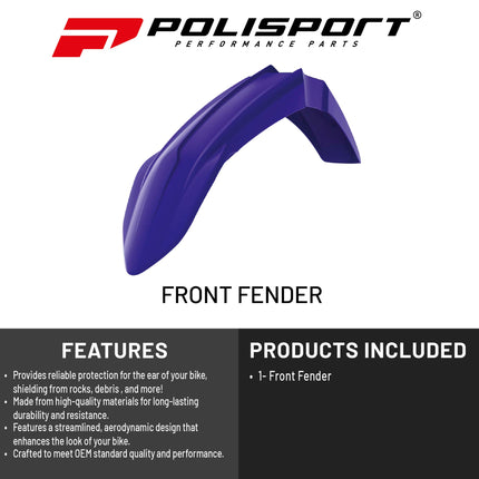 Polisport Motocross (MX) Front Fender for Yamaha YZ 125/250/450 WR250/450 (2022-26) Dirt Bike - OEM Quality, Durable, Flexible & Perfect Fit - Blue