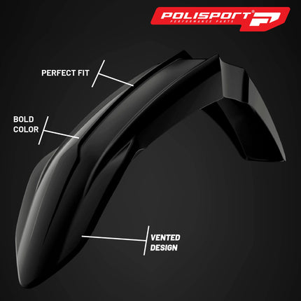 Polisport Motocross (MX) Front Fender for Yamaha YZ 125/250/450 WR250/450 (2022-26) Dirt Bike - OEM Quality, Durable, Flexible & Perfect Fit - Black
