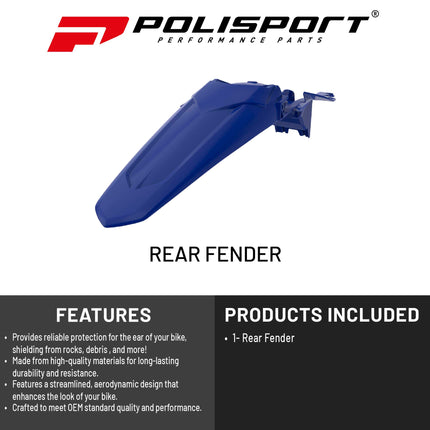 Polisport Motocross (MX) Rear Fender for Yamaha YZ 250F/450F (2018-23) Dirt Bike - OEM Quality, Durable, Flexible & Perfect Fit - Blue