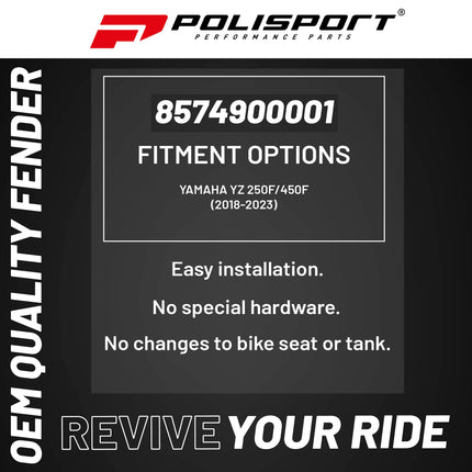 Polisport Motocross (MX) Rear Fender for Yamaha YZ 250F/450F (2018-23) Dirt Bike - OEM Quality, Durable, Flexible & Perfect Fit - Blue