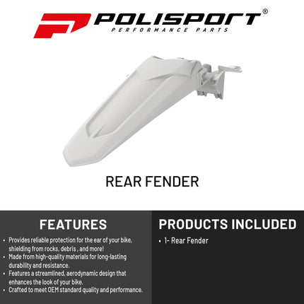 Polisport Motocross (MX) Rear Fender for Yamaha YZ 250F/450F (2018-23) Dirt Bike - OEM Quality, Durable, Flexible & Perfect Fit - White