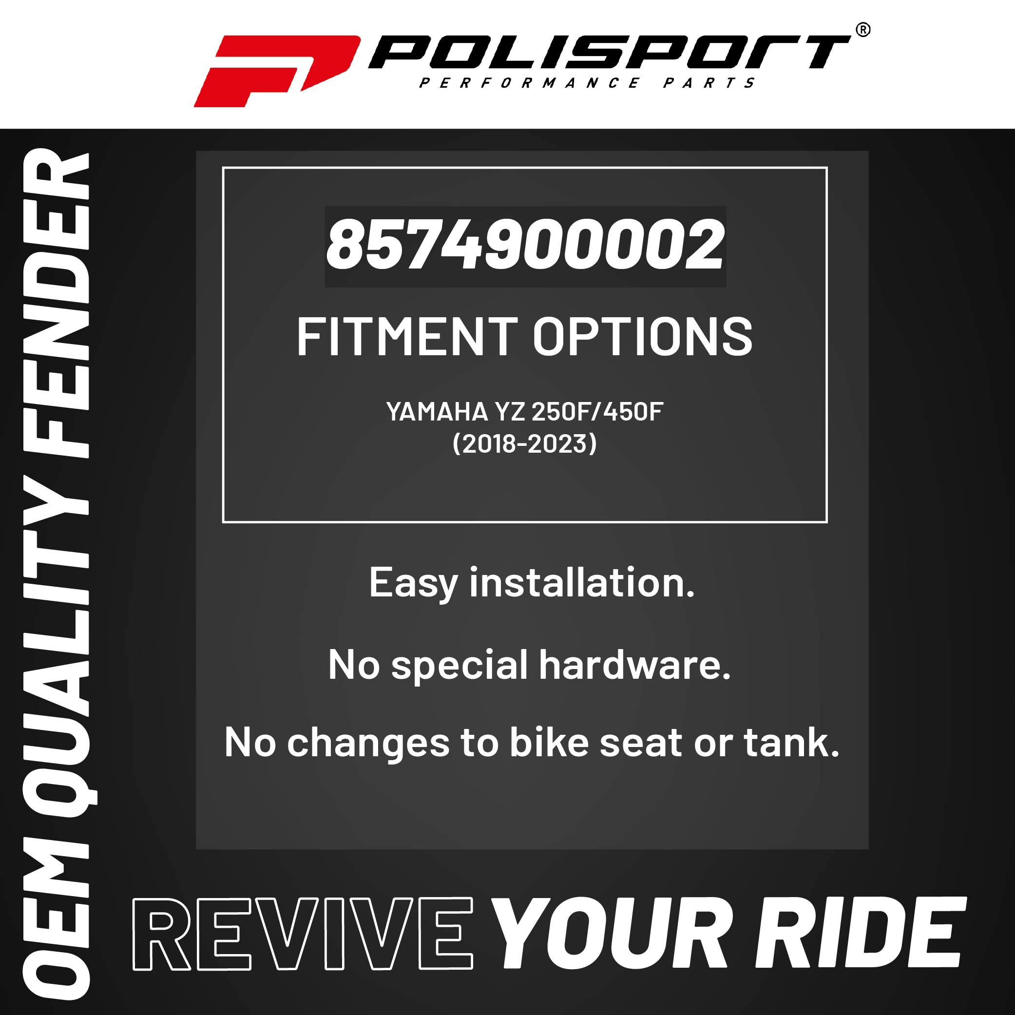 Polisport Motocross (MX) Rear Fender for Yamaha YZ 250F/450F (2018-23) Dirt Bike