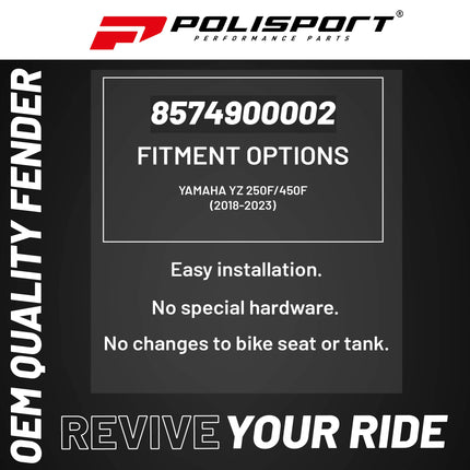 Polisport Motocross (MX) Rear Fender for Yamaha YZ 250F/450F (2018-23) Dirt Bike - OEM Quality, Durable, Flexible & Perfect Fit - White