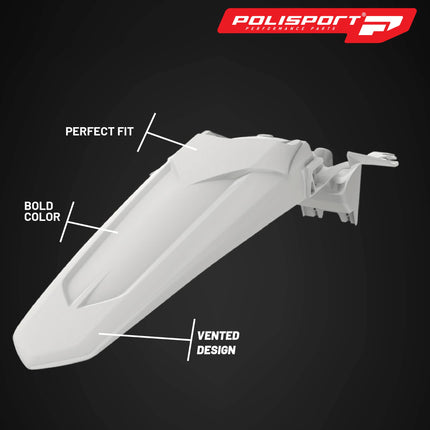 Polisport Motocross (MX) Rear Fender for Yamaha YZ 250F/450F (2018-23) Dirt Bike - OEM Quality, Durable, Flexible & Perfect Fit - White