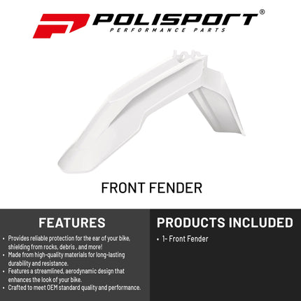 Polisport Motocross (MX) Front Fender for Sherco SC/SCF &SE-R/SEF-R (2016-23) Dirt Bike - OEM Quality, Durable, Flexible & Perfect Fit - White