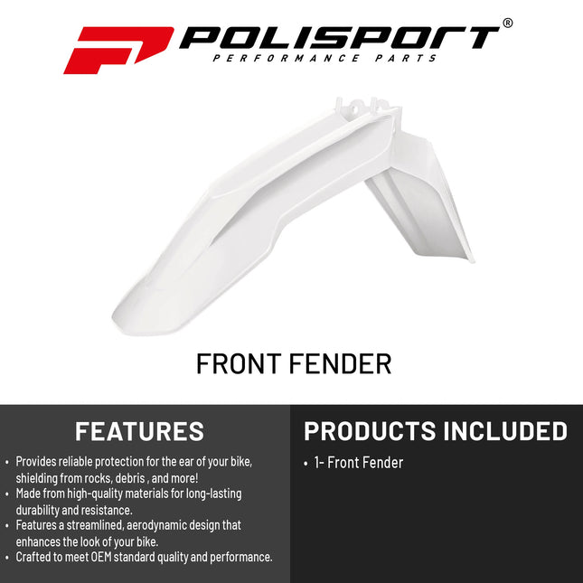 Polisport Motocross (MX) Front Fender for Sherco SC/SCF &SE-R/SEF-R (2016-23) Dirt Bike - OEM Quality, Durable, Flexible & Perfect Fit - White